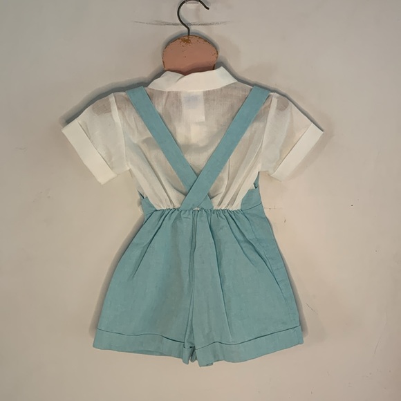 Vintage Brights Creek one piece light blue and white romper with suspenders - Picture 4 of 7